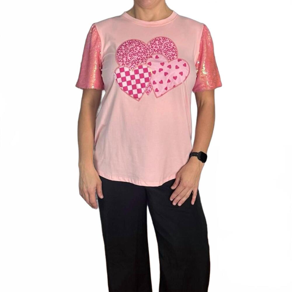 NEW SOUTHERN GRACE you make my heart sparkle short sleeve top in pink